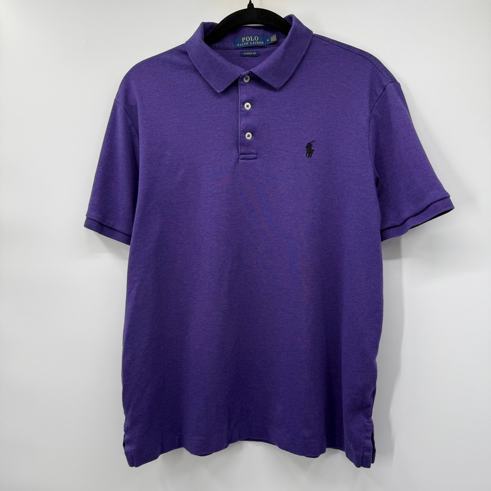 Polo Ralph Lauren Mens Medium Polo Shirt Purple Classic Fit Short Sleeve Pony